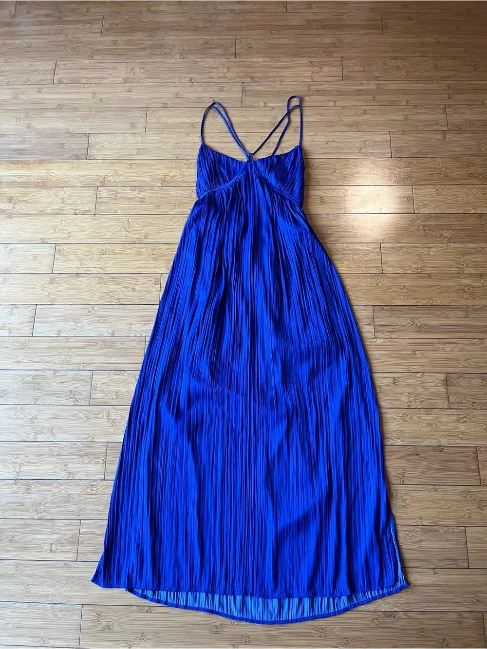 Anthropologie Cobalt Blue Halter Tie Back Draped Maxi Dress - Picture 5 of 12